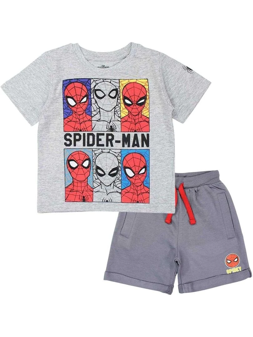 Disney Ensemble T shirt short garçon Imprimé Spiderman Gris