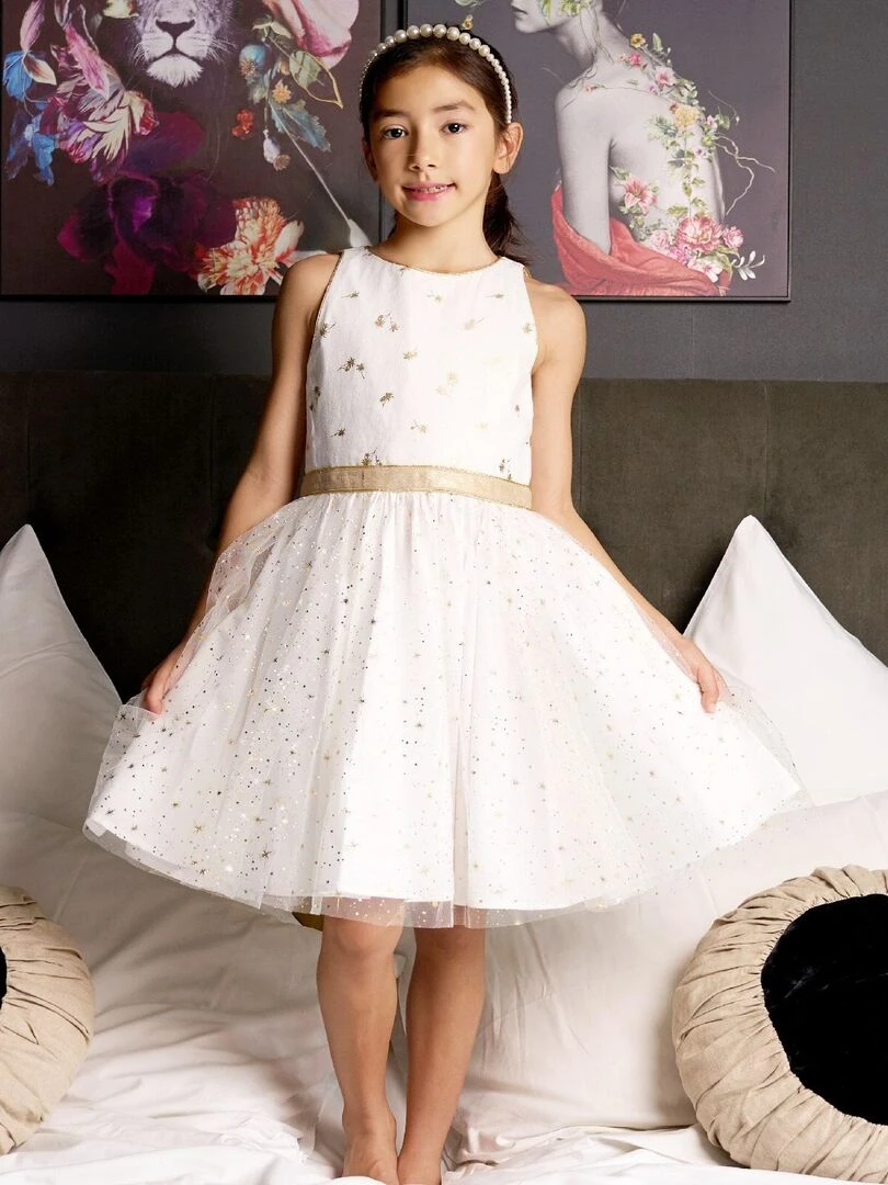 Robe Cérémonie Fillette Lin Blanc Or Tulle à Paillettes HEPBURN 'LA FAUTE A VOLTAIRE' Multicolore
