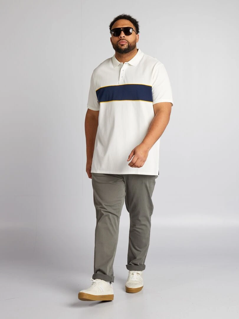 Polo en coton effet rugby blanc