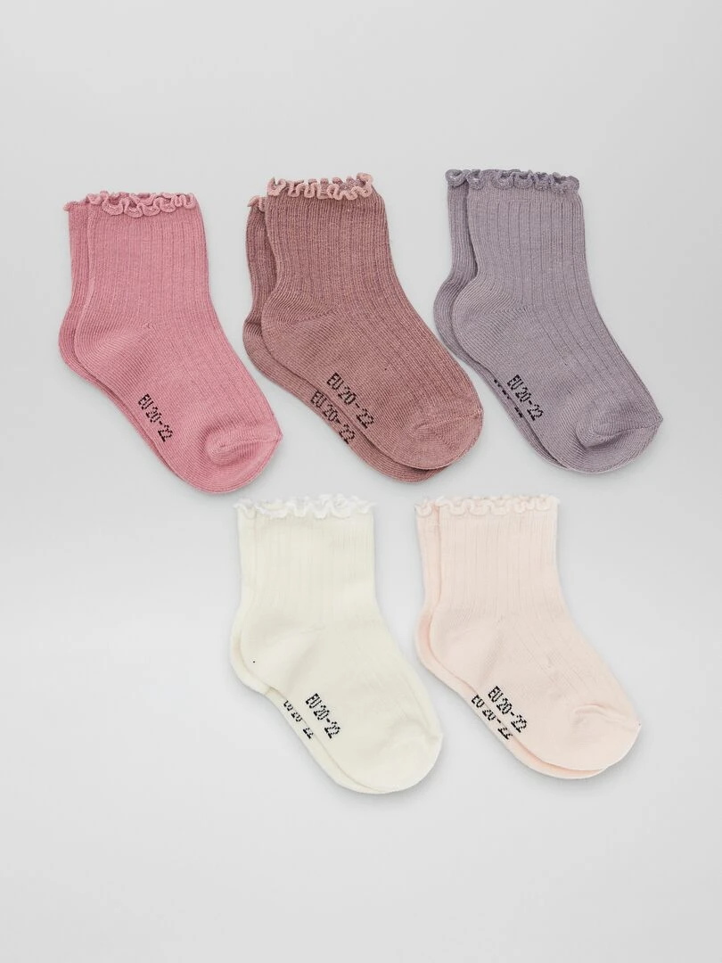 Lot de 5 chaussettes à volants Rose