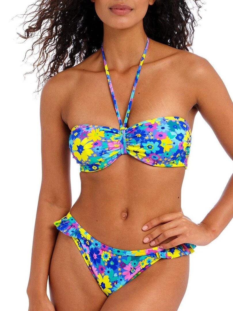Haut de maillot bandeau à armatures garden disco   Bleu