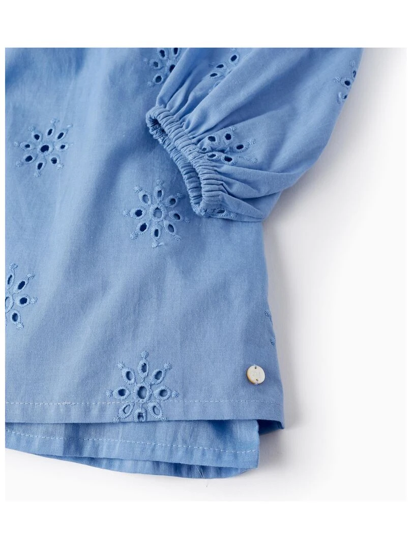 Robe en Coton avec Crochet et Broderie Anglaise pour Fille manches longues SPRING BEGINS   Bleu clair