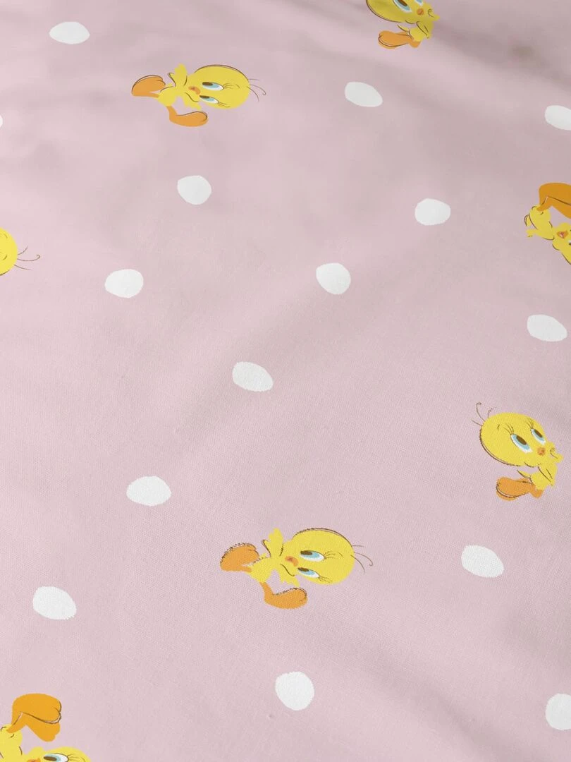 Parure de lit imprimée 100% coton  LOONEY TUNES TITI   Rose