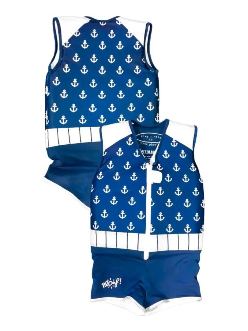 Maillot de Bain Loup Enfant avec Flotteurs Accessoire de Natation Garçon Bleu