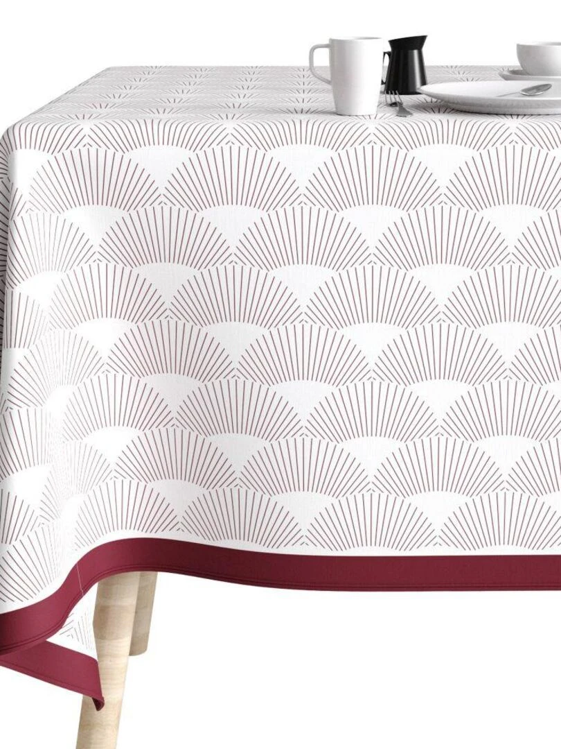 Nappe rectangulaire anti tache en Coton   Eclat Prune   Blanc