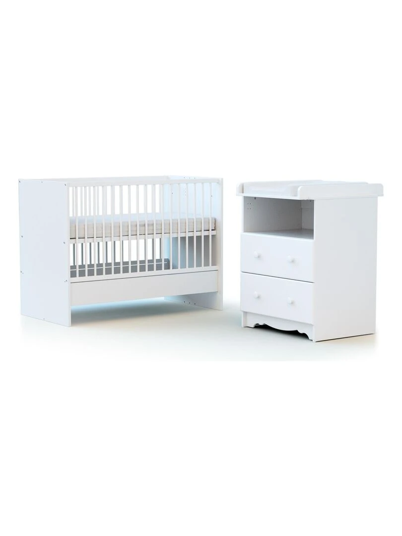 AT4 Combiné lit bébé évolutif en bois MARELLE Blanc 60 x 120 cm Blanc