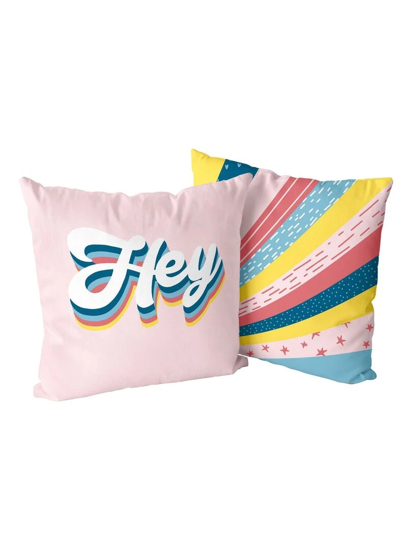 Housse de coussin décoratif Hey "Happyfriday" Blanc