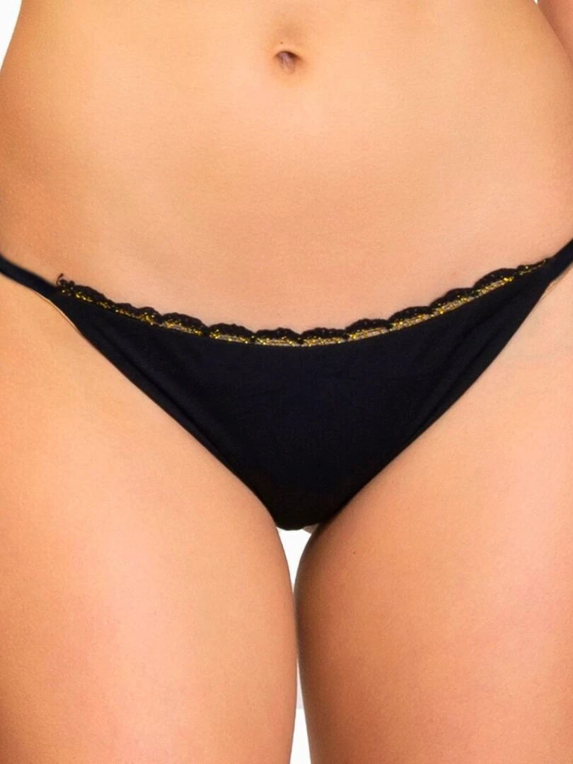 Bas de bikini tanga à nouettes Casa Di Bambole Noir