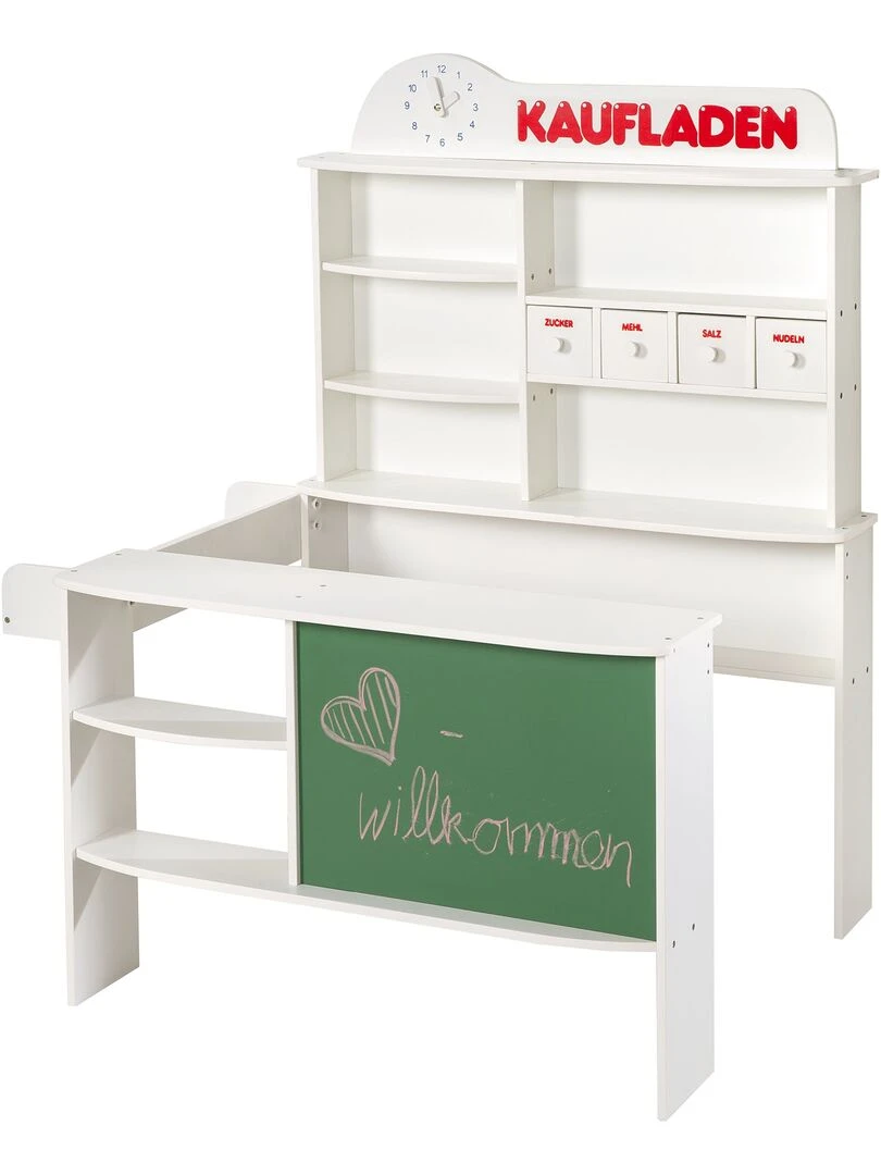 ROBA Marchande en Bois à 4 Tiroirs et Étagères   Horloge et Tableau Intégrés   Blanc   N/A