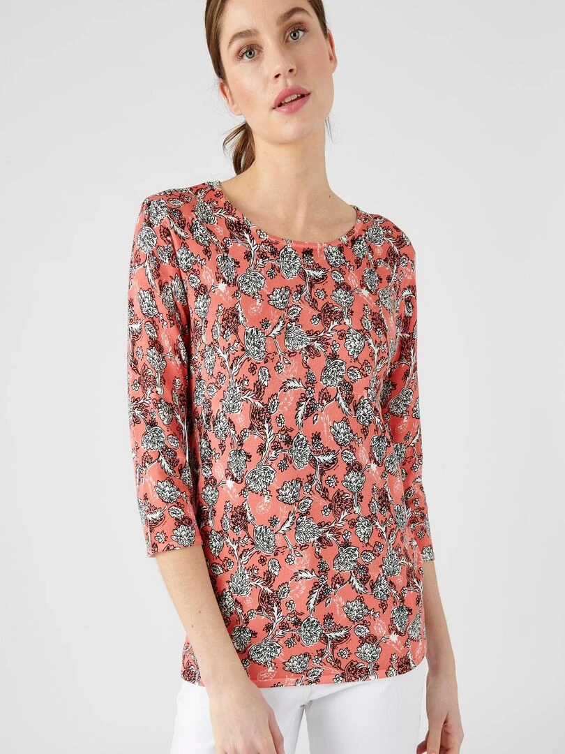 Pull maille fine manches 3/4 Damart Rose