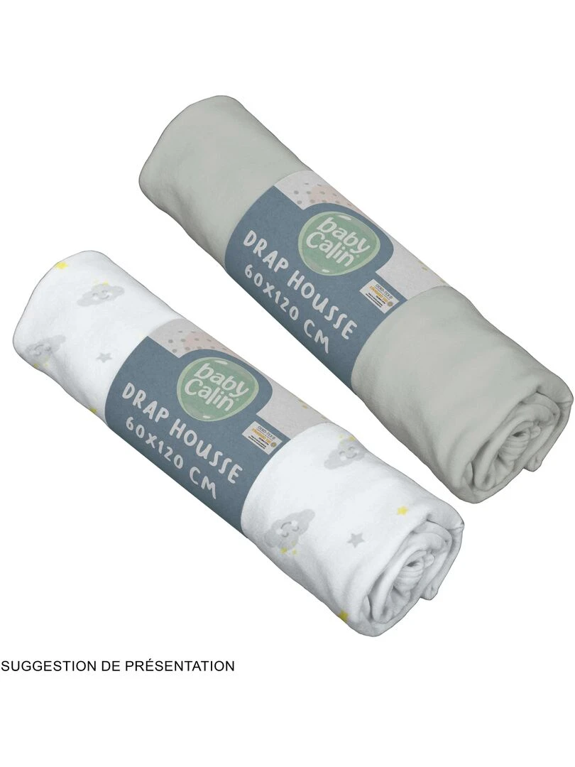 Lot de 2 draps housses 60x120 cm Nuage + Gris Gris Gris