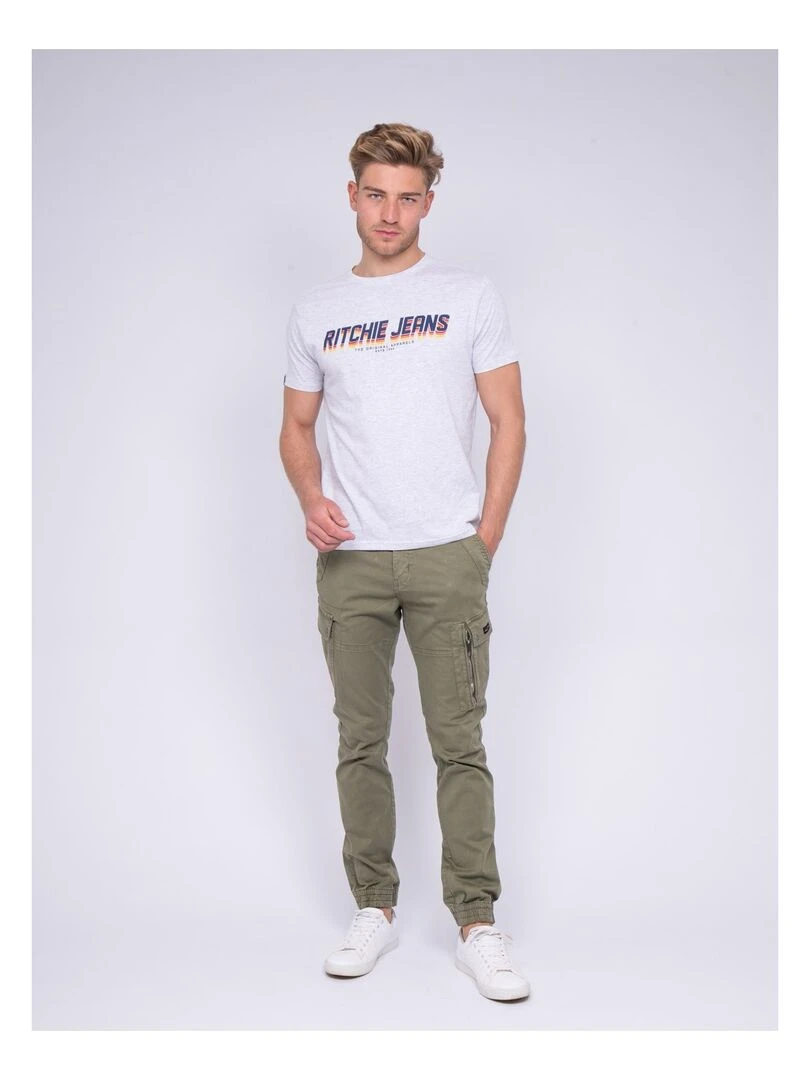 T shirt col rond pur coton NOHAN   Gris
