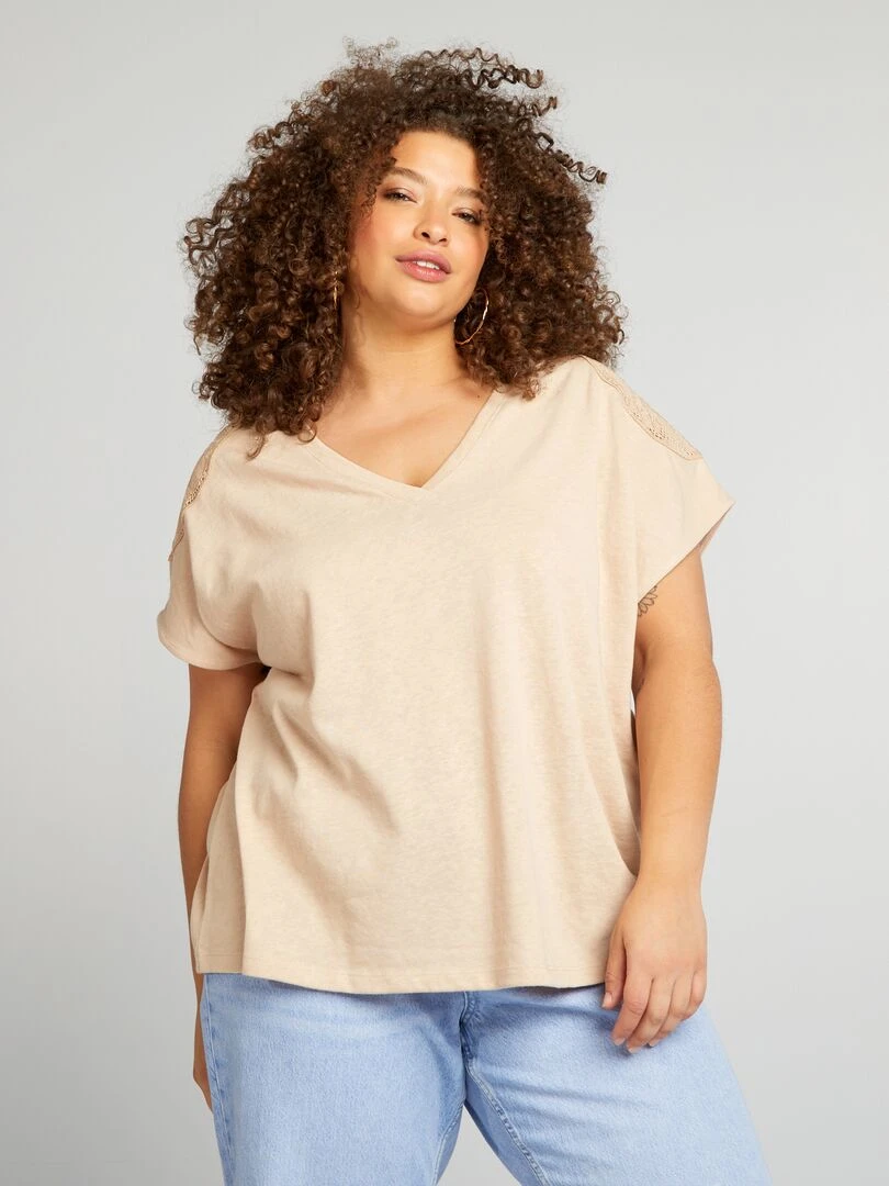 T shirt à broderies Beige