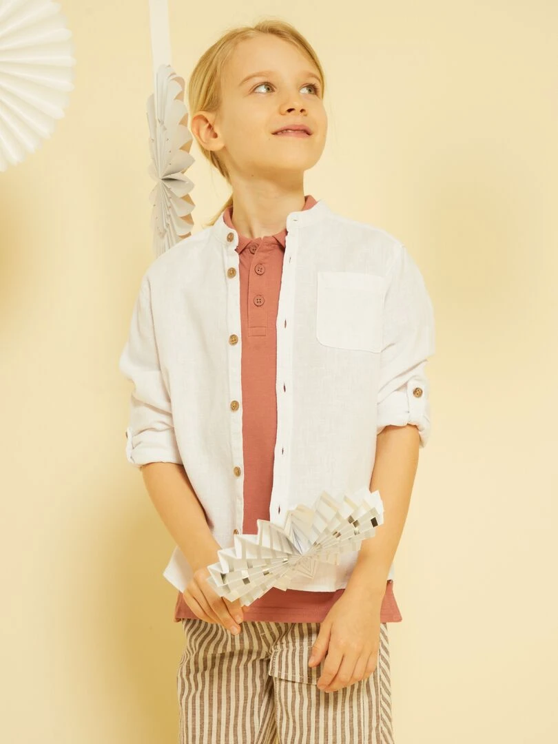 Chemise en lin col mao   blanc