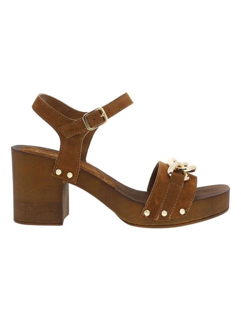 MARCO TOZZI Nu pieds nubuck talon décroché haut Cognac