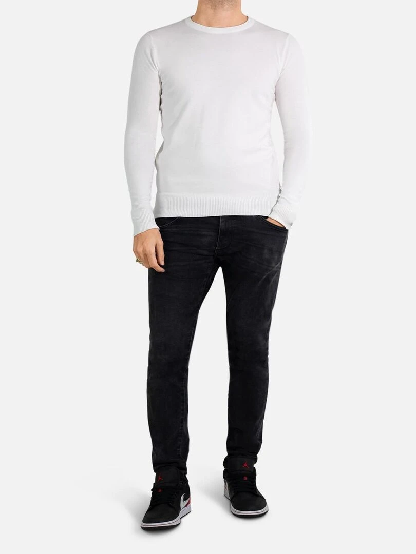 Pull manches longues col rond Kebello Blanc Blanc