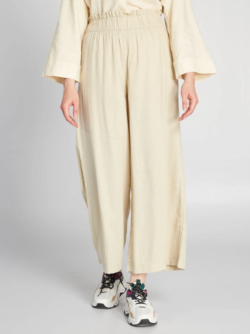 Pantalon en lin wide leg Beige