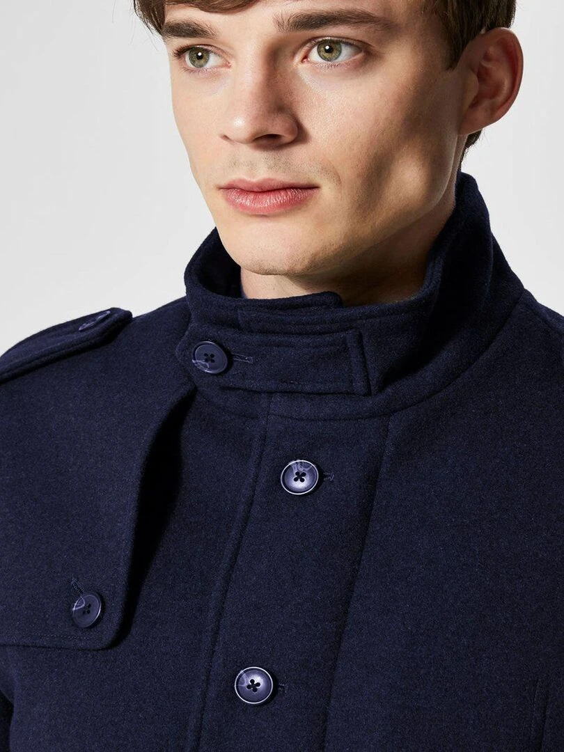 Manteau en laine boutonné Selected Bleu