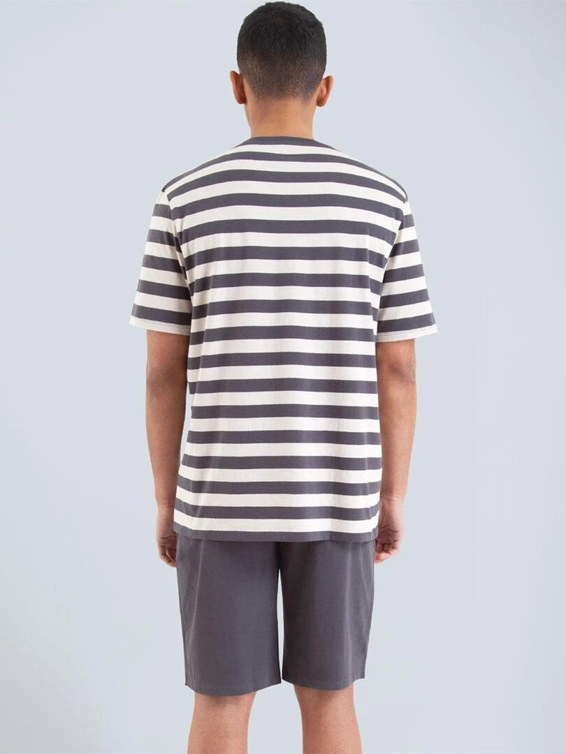 Pyjama court col rond homme Rayures   gris anthracite