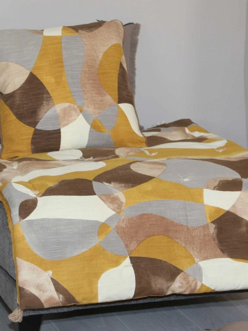 Coussin aux motifs abstraits Jaune moutarde