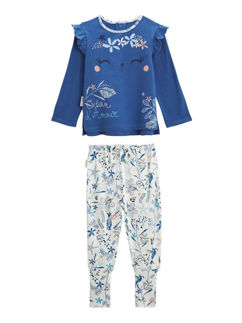 Pyjama bébé 2 pièces à pieds retroussables Océan d'amour Bleu