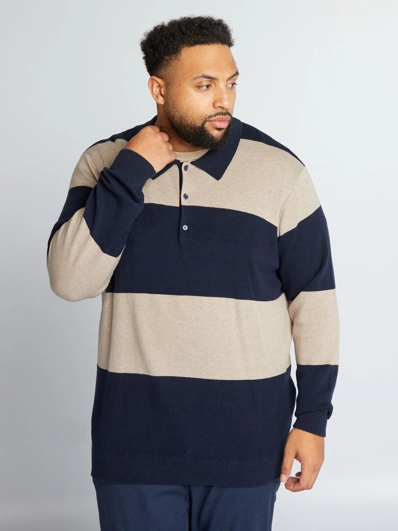 Polo maille épaisse   Noir/beige