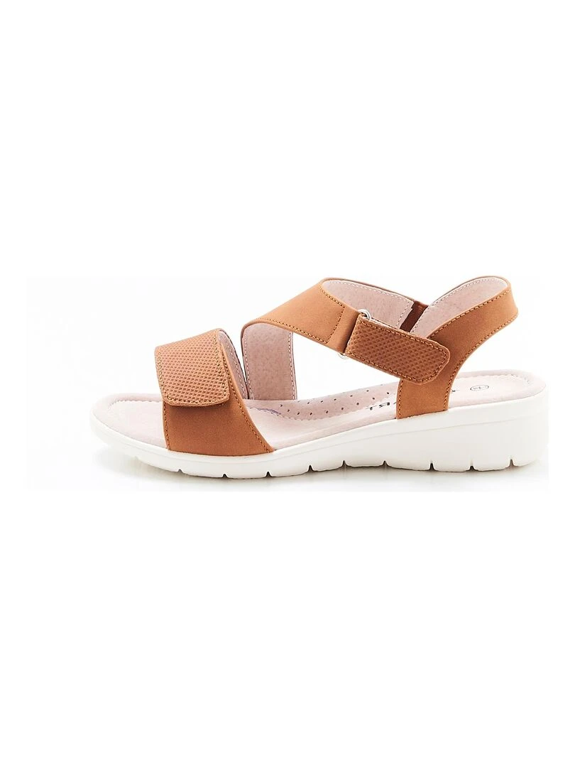 Sandales compensées ouverture totale Damart Marron caramel