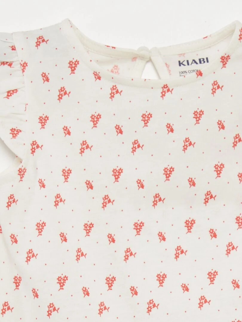 Ensemble t shirt + short imprimé   2 pièces   Rose fleur