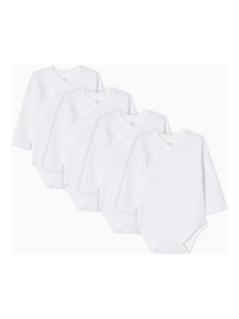 4 Bodies Croisés en Coton Bébé manches longues ESSENTIALS LINE Blanc