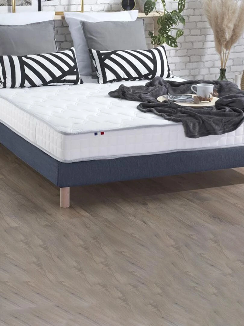 Ensemble Matelas 100% latex 3 zones PURE + Sommier Fabriqué en France Sommier Bleu denim Bleu Blanc