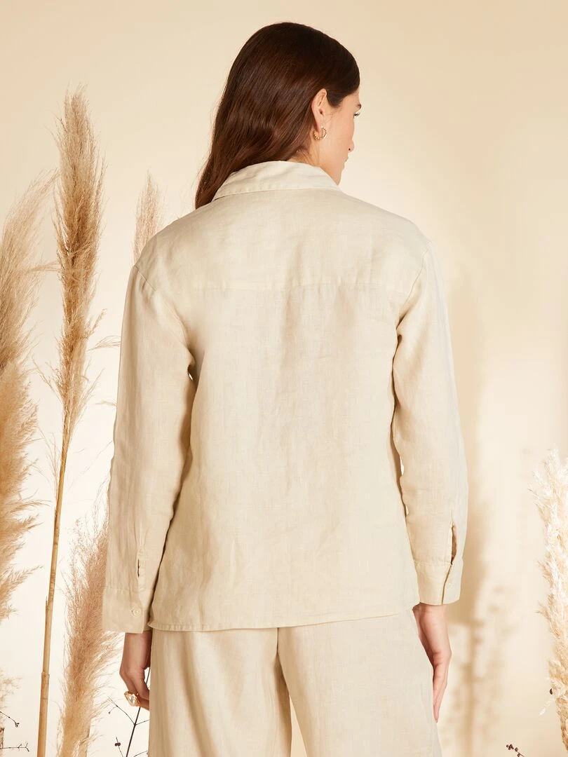 Chemise ample en lin à manches longues   Beige