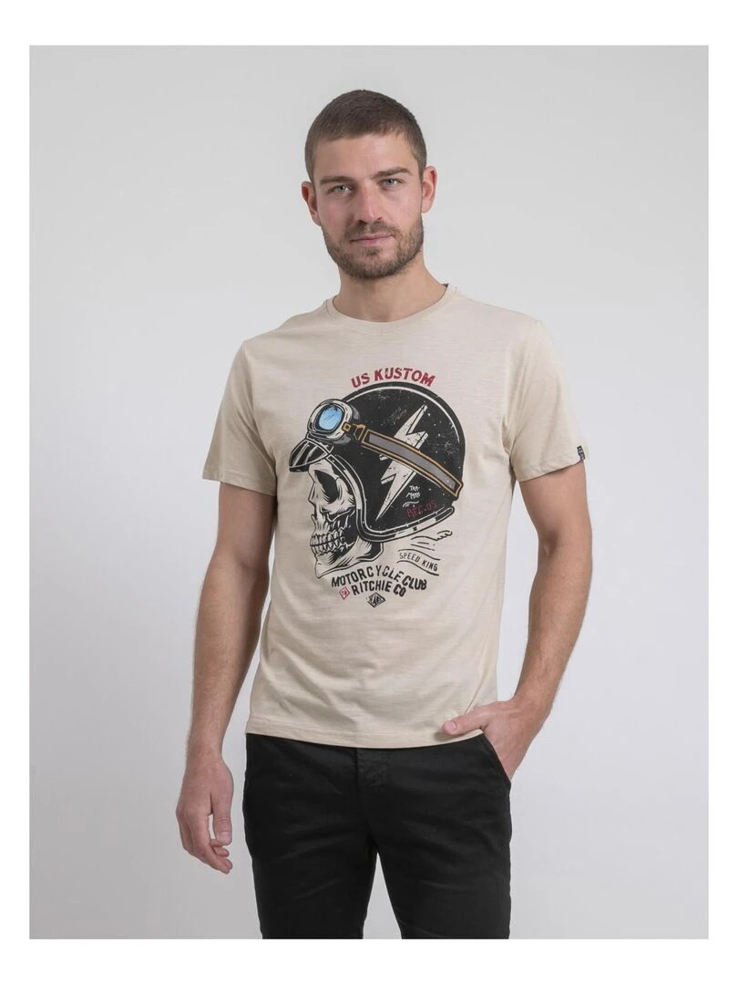 T shirt col rond pur coton NAPAMOX Beige