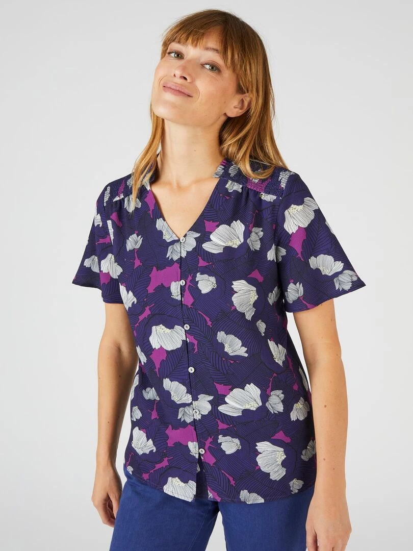Chemisier à smocks imprimé   Damart   Bleu