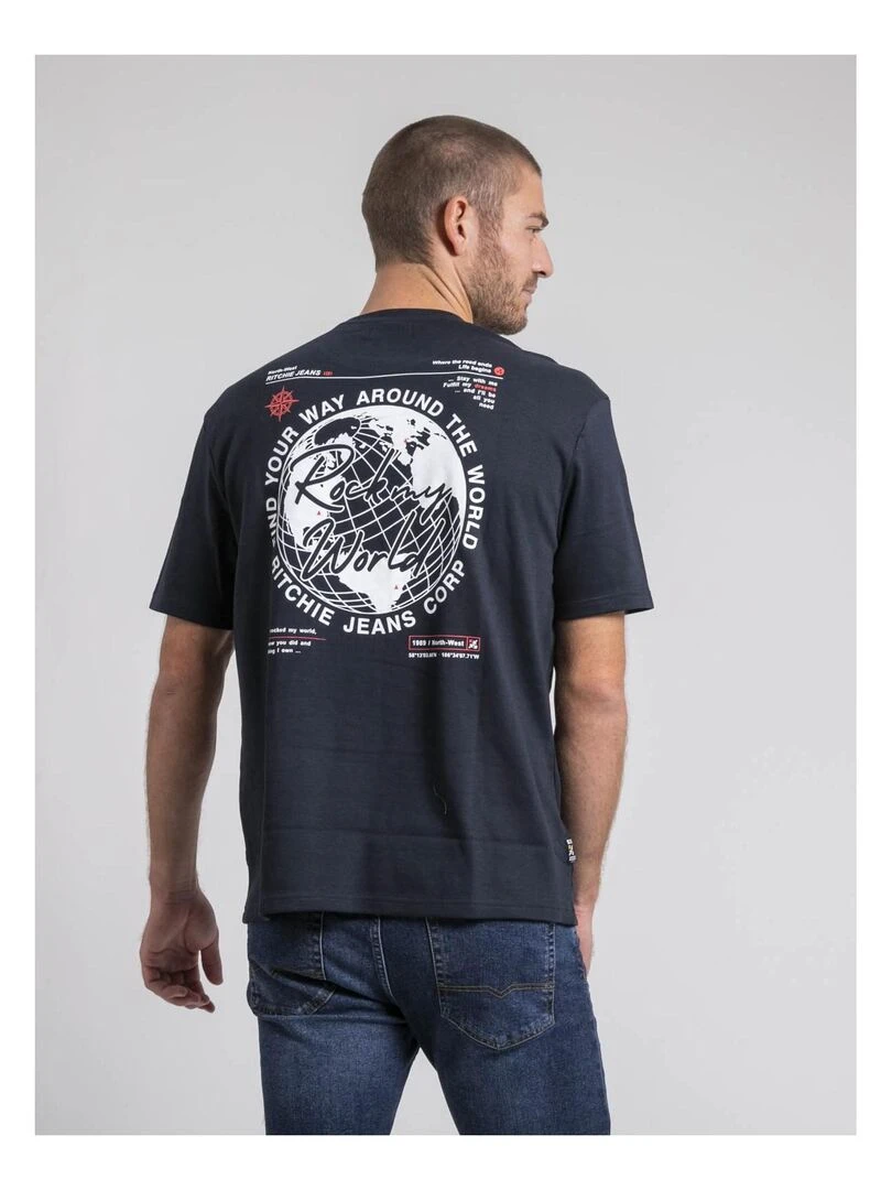 T shirt col rond oversize pur coton JOHART Bleu marine