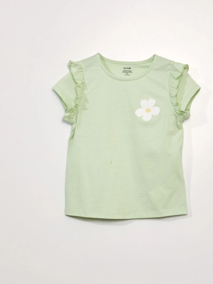 T shirt en jersey manches volantées Vert