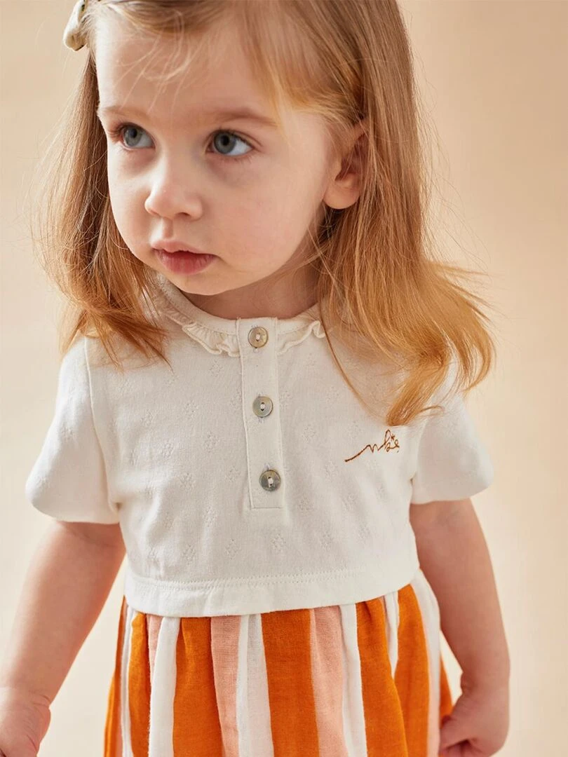 Set robe rayée + legging écru/moutarde/rose Noukie's Orange