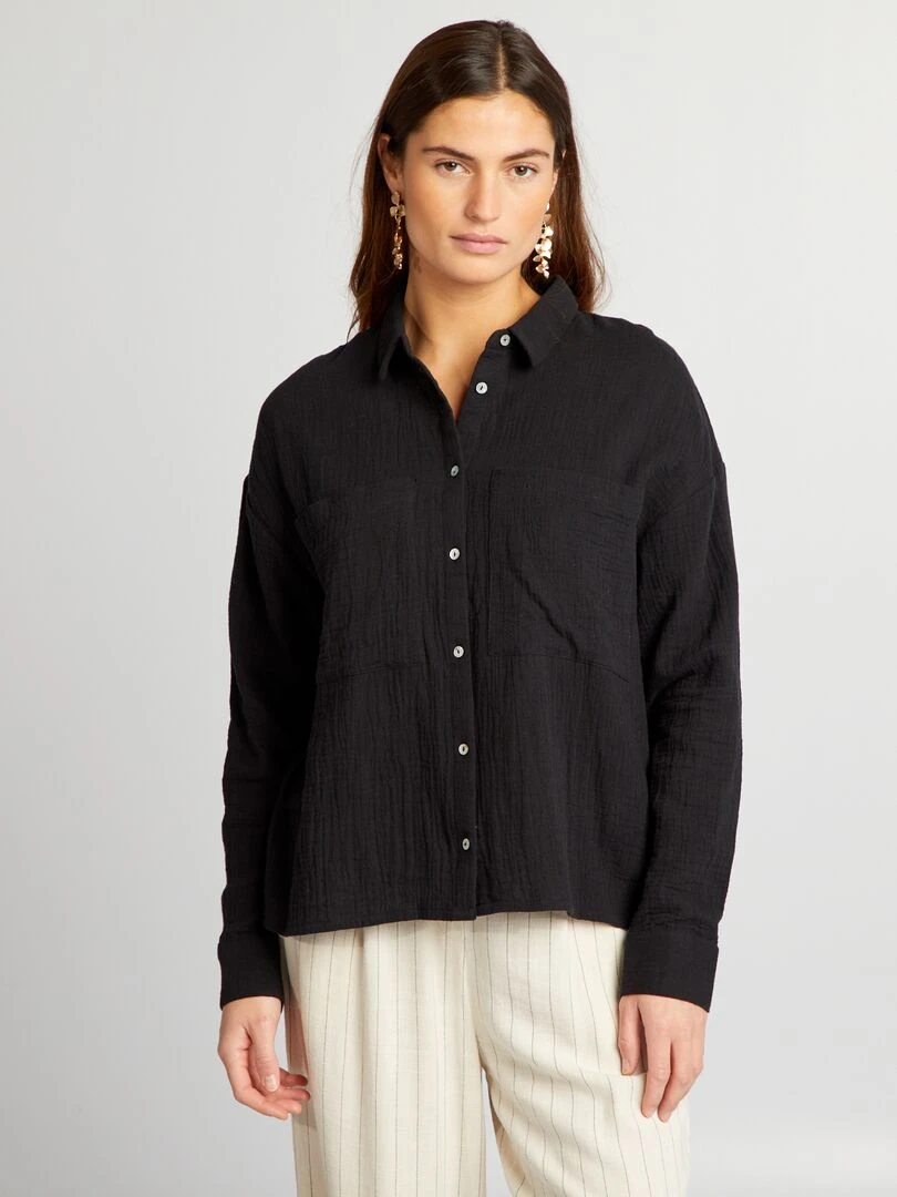 Chemisier en gaze de coton   noir