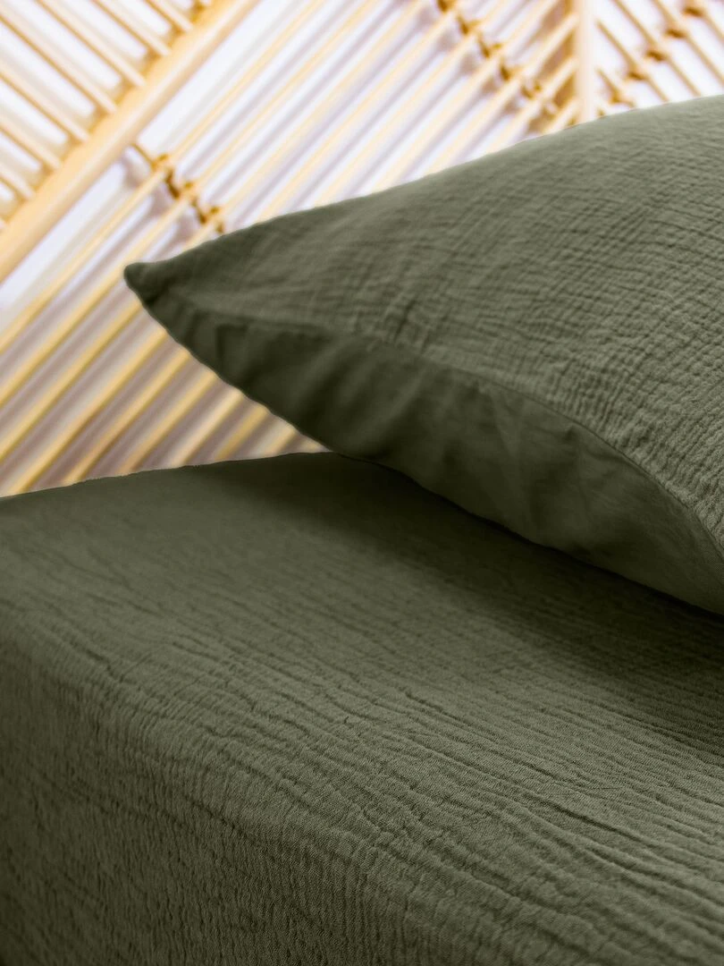 Drap housse en gaze de coton kaki