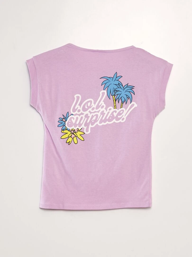 T shirt fantaisie à paillettes 'Lol'   Mauve