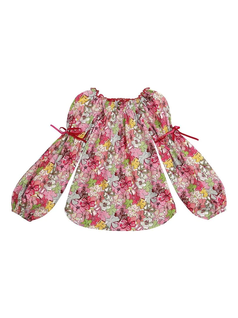 Blouse Fleurie Liberty Rouge à col Smocks Fille  CHIMENE   'LA FAUTE A VOLTAIRE'   Rouge