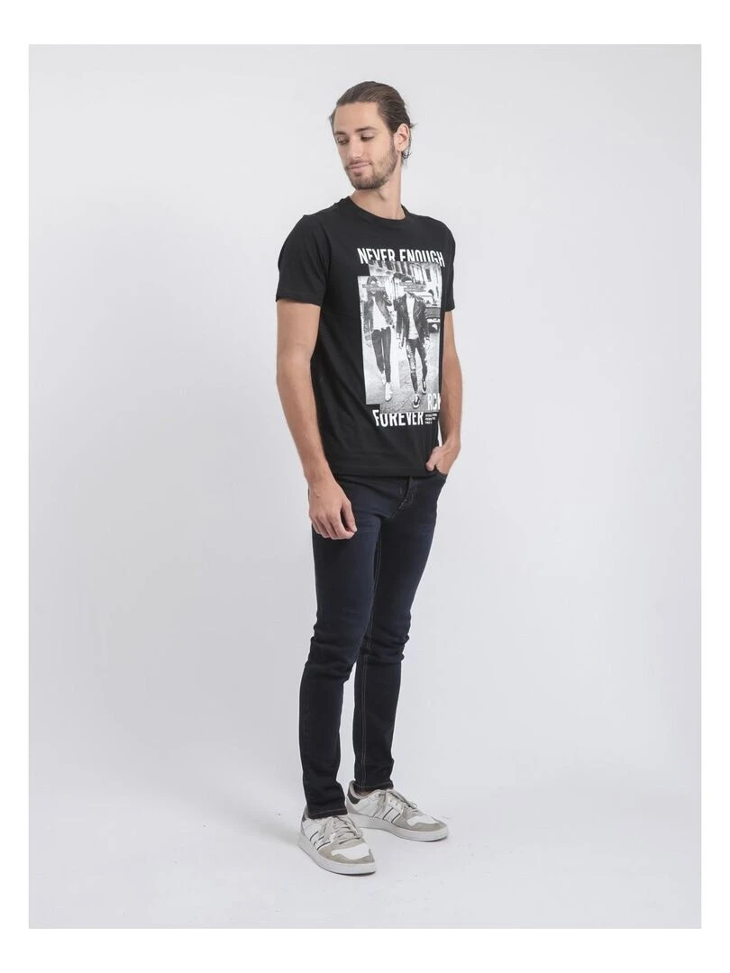 T shirt col rond pur coton JAMIJEL   Noir