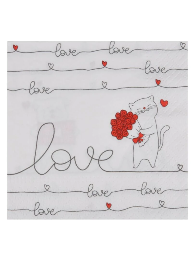 Lot de 20 serviettes en papier Chat bouquet de rose Blanc