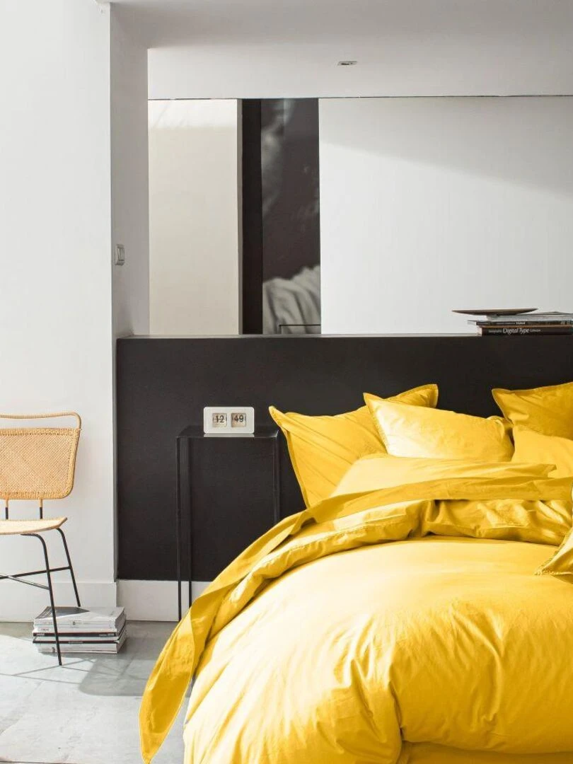 Housse de couette 100% Percale de Coton Lavé 80 fils   Jaune