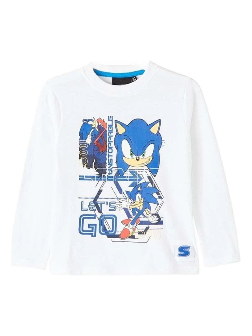 Sonic T shirt garçon imprimé Sonic en coton Blanc