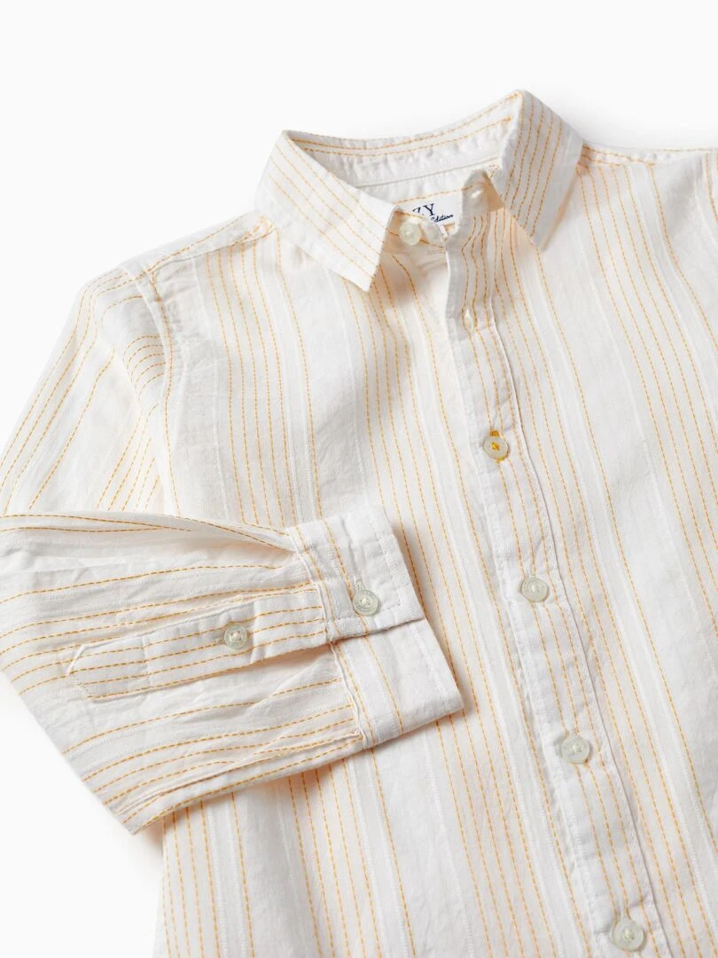 Chemise à manches longues en coton pour garçon manches longues CÉRÉMONIE   Blanc