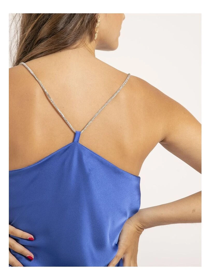 Caraco satin col bénitier FOLINE   Bleu roi