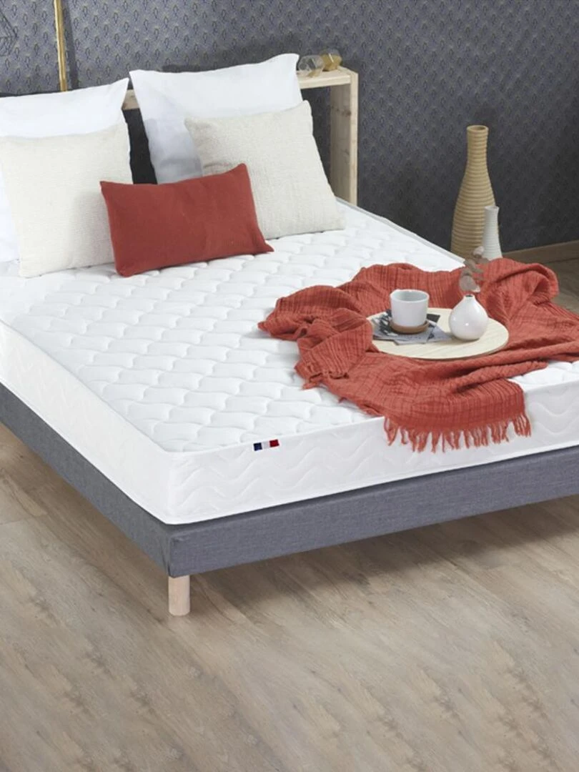 Ensemble Matelas accueil Latex 3 zones INITIAL Mousse & Latex + Sommier Sommier Gris chiné Gris Blanc