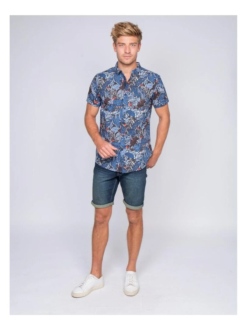 Chemise manches courtes pur coton DINO   Bleu marine