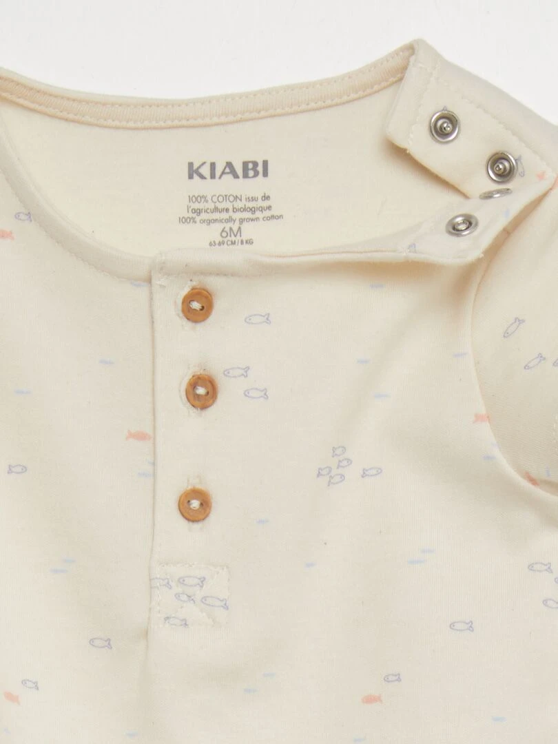 Body manches courtes motif 'poissons'   Blanc