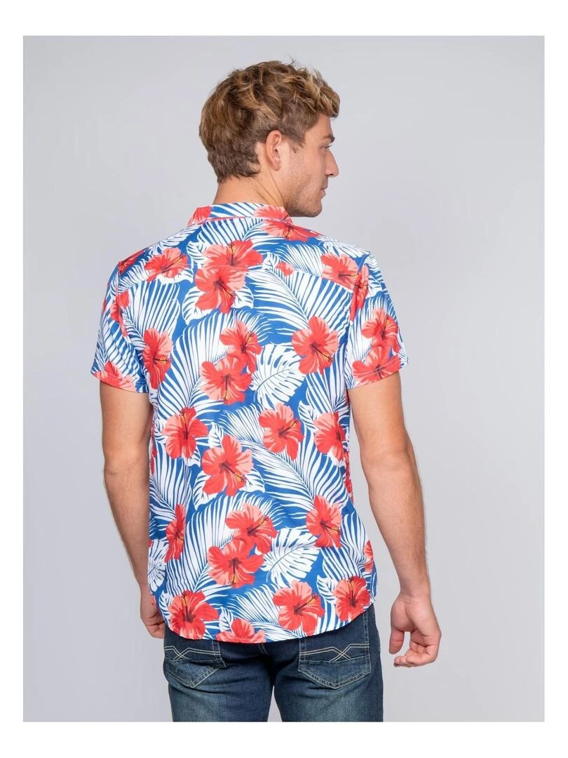 Chemise manches courtes fluide motifs DERSUS Bleu